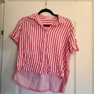 Jane and Delancey Red and White Striped Kids Button Down Shirt